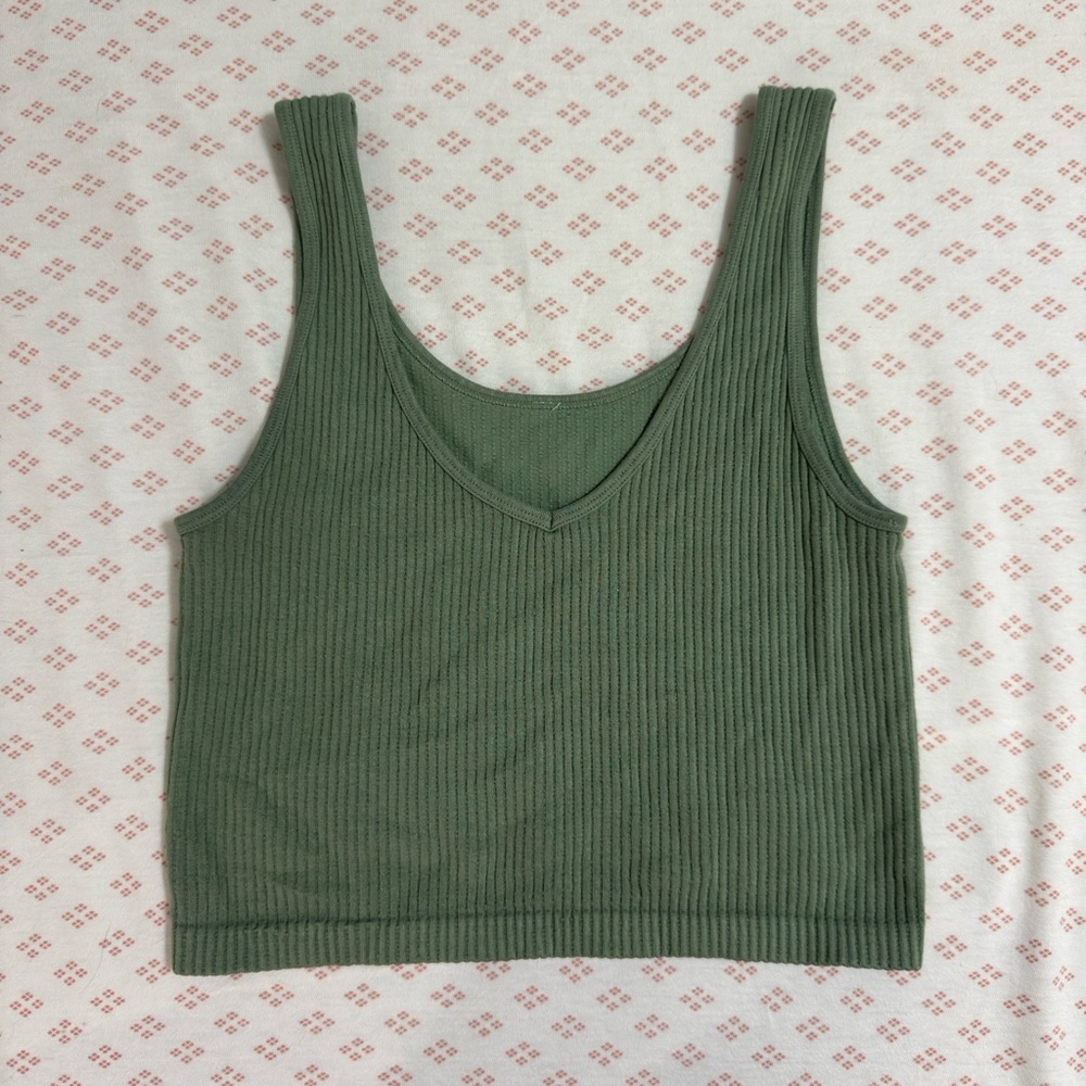 Indie Ribbed Olive Green Tank Top
